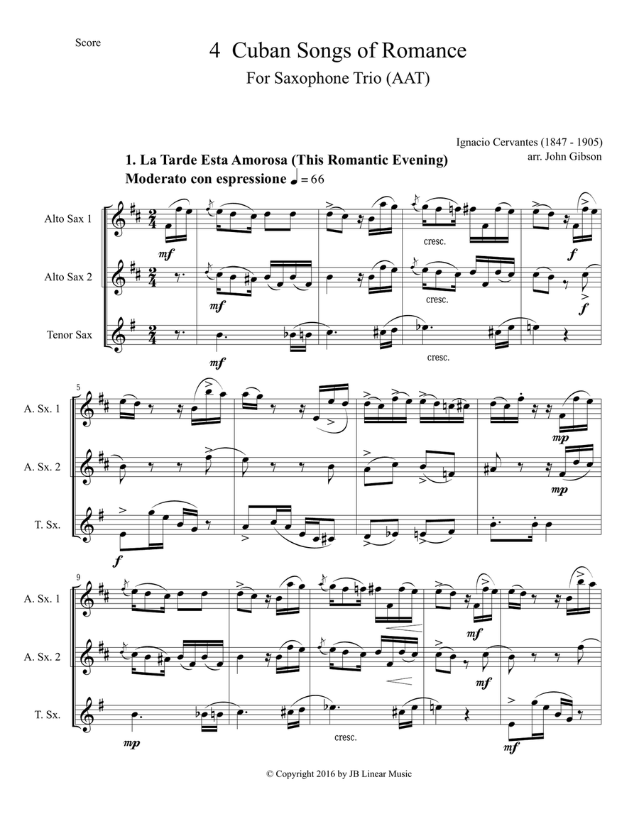 4 Cuban Songs of Romance for Saxophone Trio Woodwind Trio scores gallery preview page 2