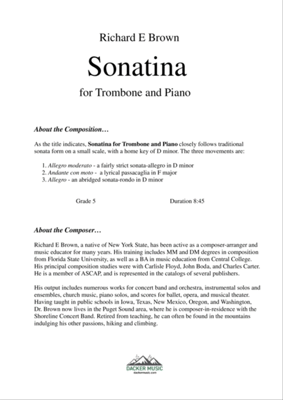 Sonatina for Trombone and Piano Piano scores gallery preview page 2