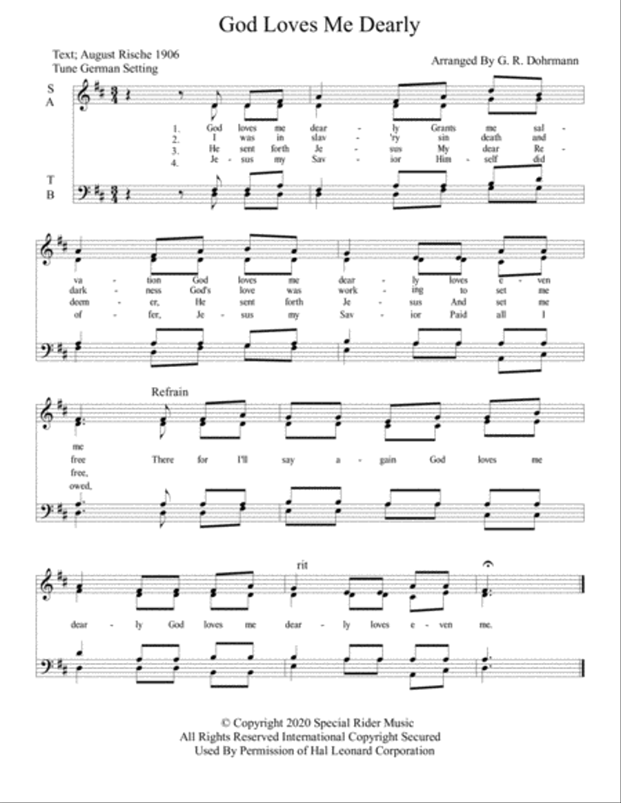 God Loves Me Dearly 4-Part scores gallery preview page 1