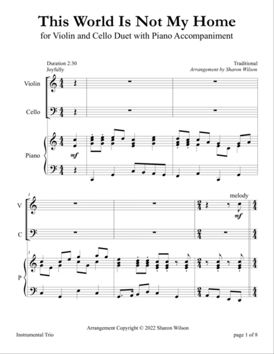 This World Is Not My Home (Easy Violin and Cello Duet with Piano Accompaniment) Piano Trio scores gallery preview page 5