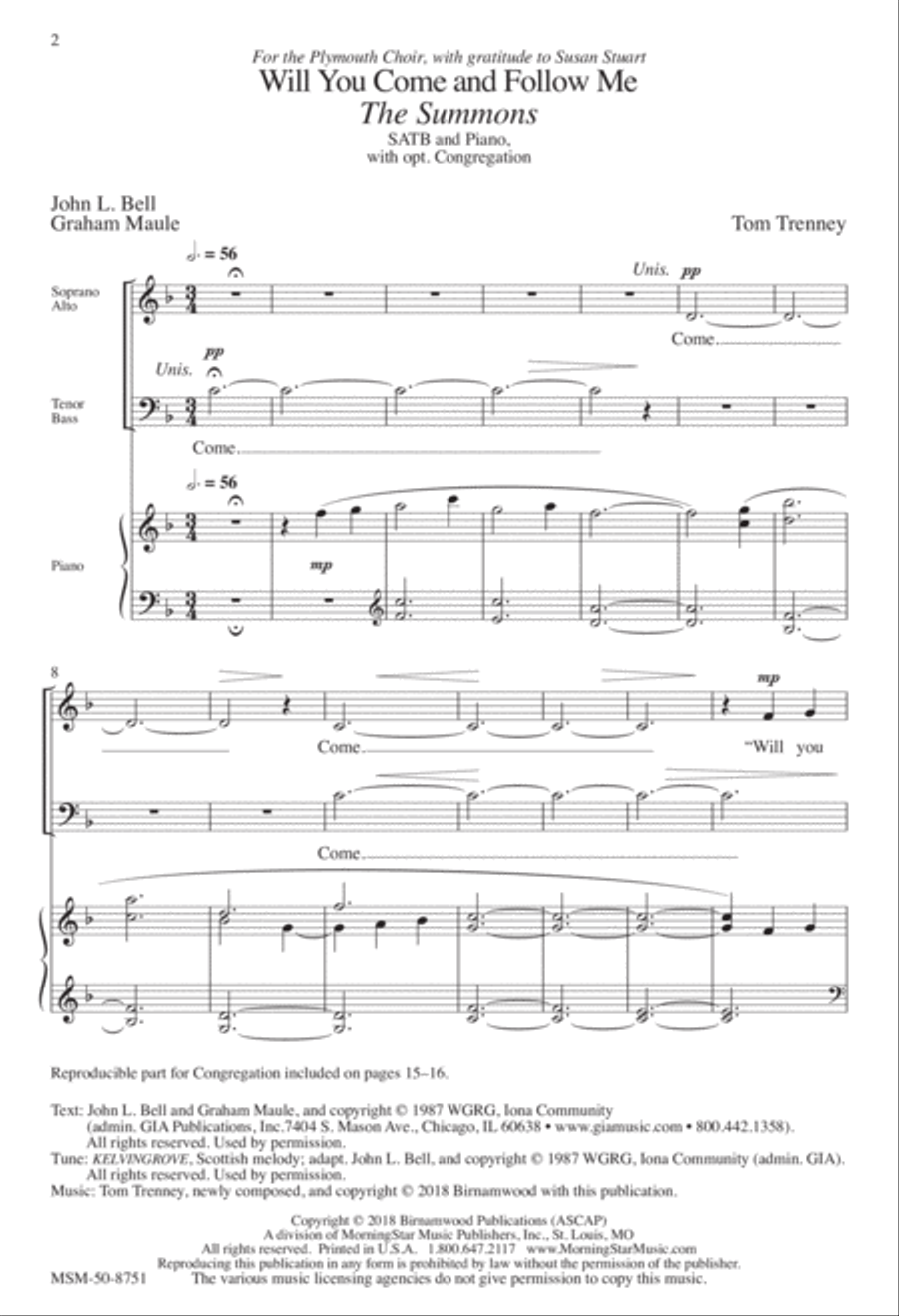 Will You Come and Follow Me 4-Part scores gallery preview page 2