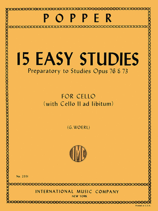 Book cover for 15 Easy Studies (1St Pos.) (Preparatory To Opus 73 & 76) (With 2Nd Cello Ad Lib.)