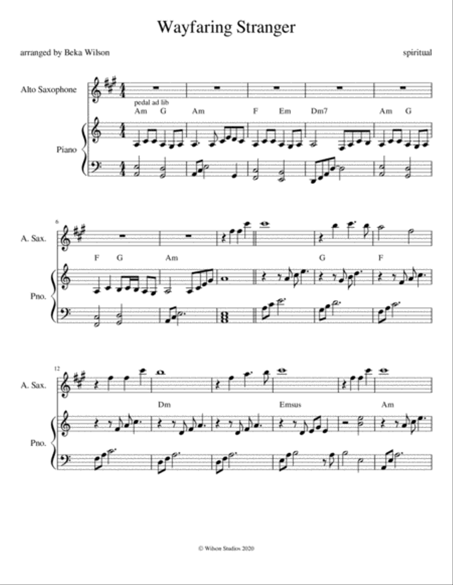 Wayfaring Stranger Alto Saxophone scores gallery preview page 1