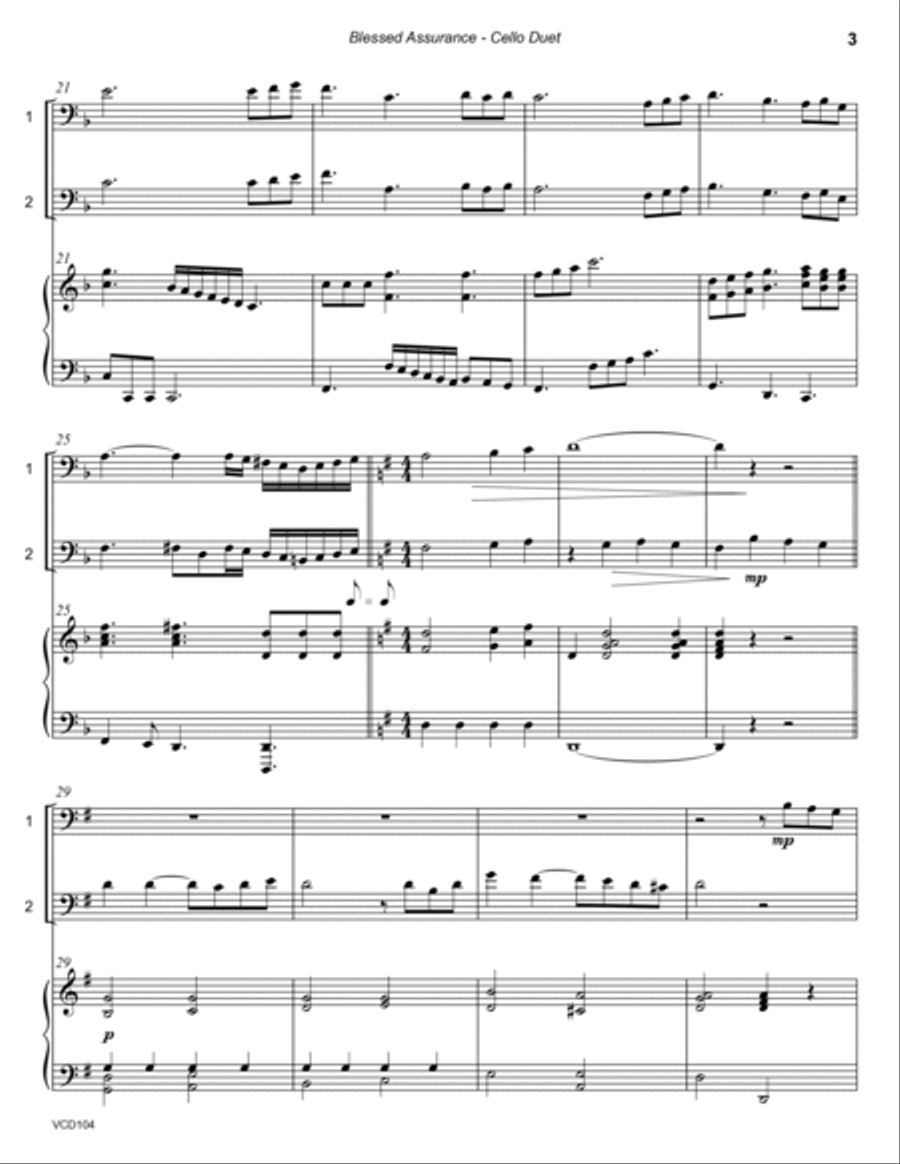 BLESSED ASSURANCE - CELLO DUET with optional Piano Accompaniment String Duet scores gallery preview page 3