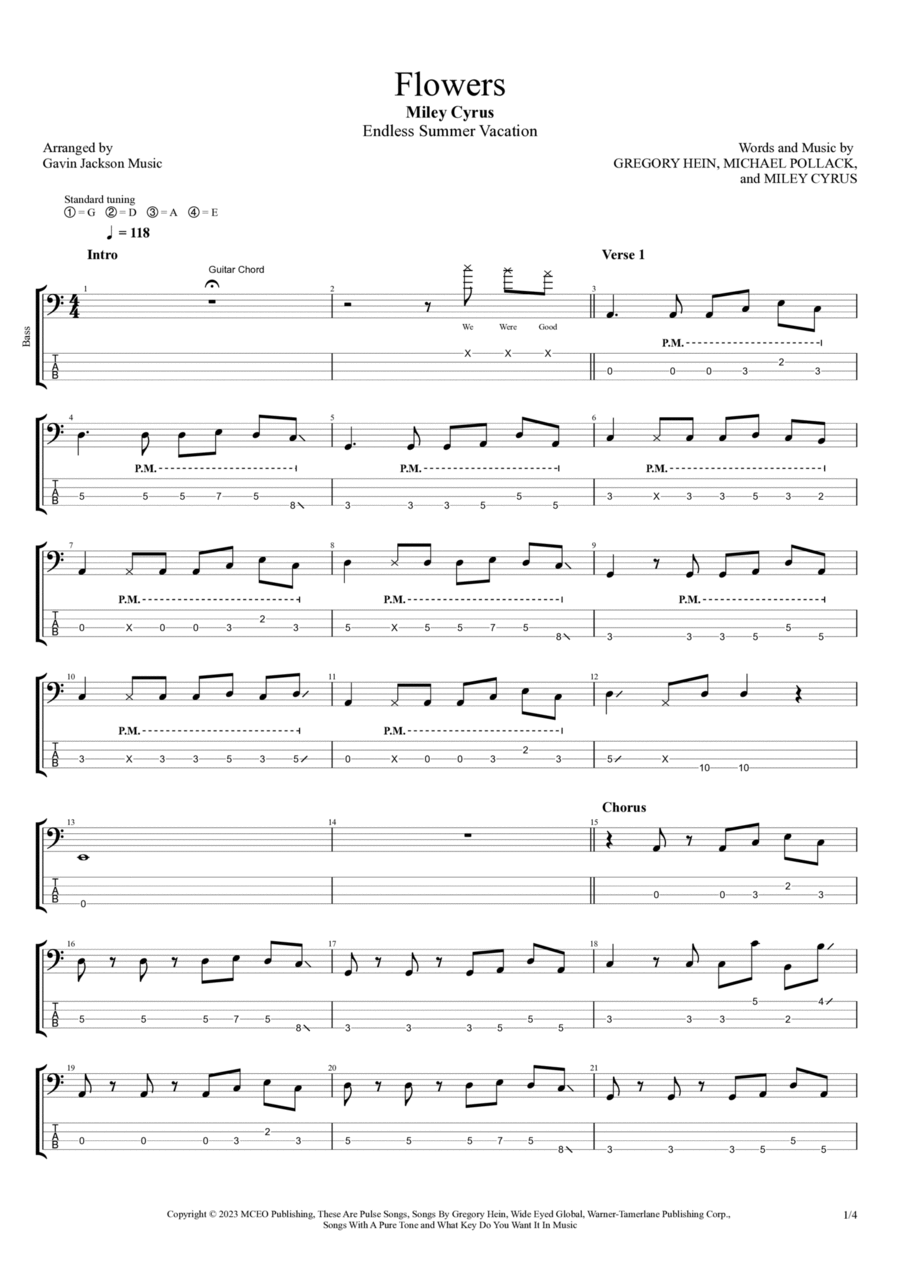 Flowers Flowers Bass Guitar scores gallery preview page 1