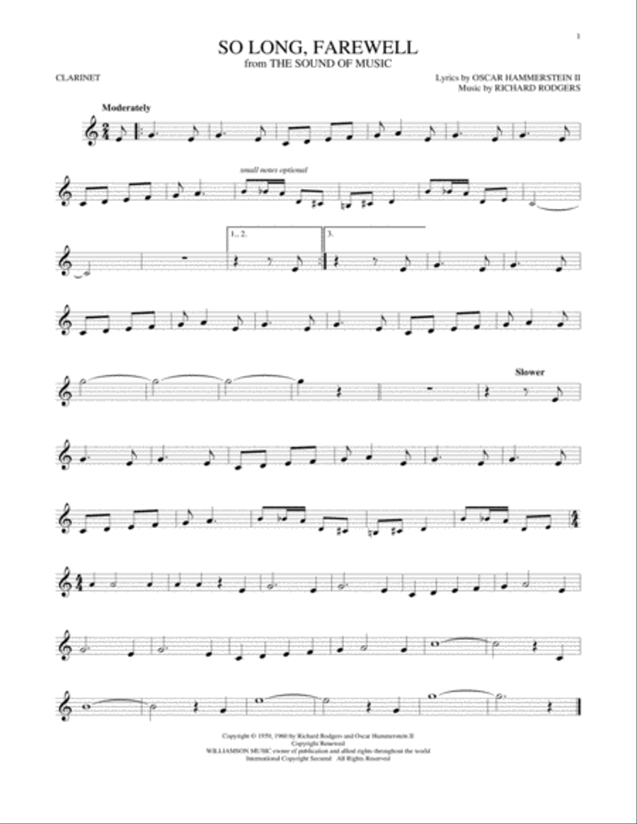 So Long, Farewell Clarinet Solo scores gallery preview page 1