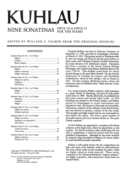 9 Sonatinas, Opp. 20 & 55