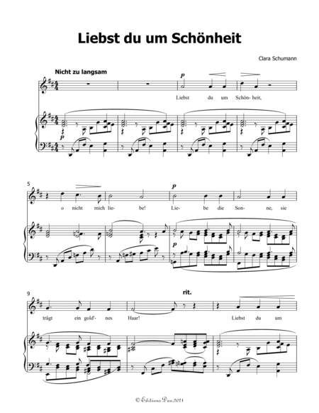 Liebst du um Schönheit, by Clara Schumann, in D Major image number null