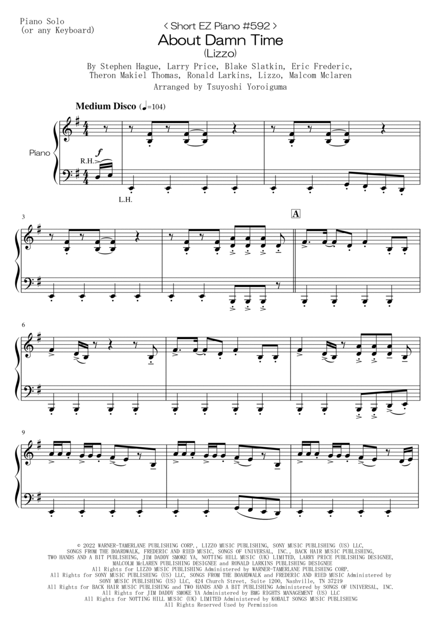 About Damn Time Easy Piano scores gallery preview page 1