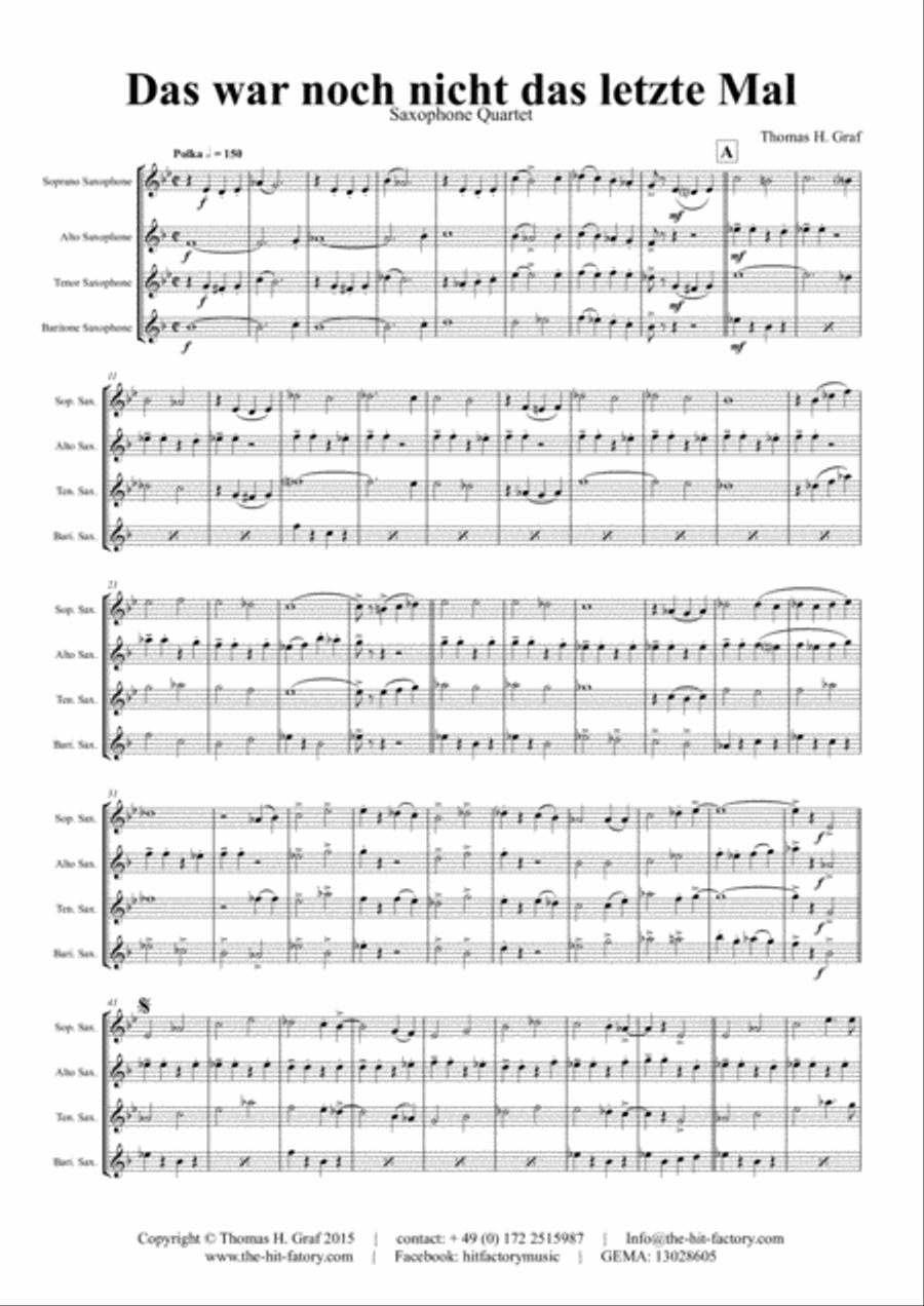 Das war noch nicht das letzte Mal - Polka - Oktoberfest - Saxophone Quartet Saxophone Quartet scores gallery preview page 1
