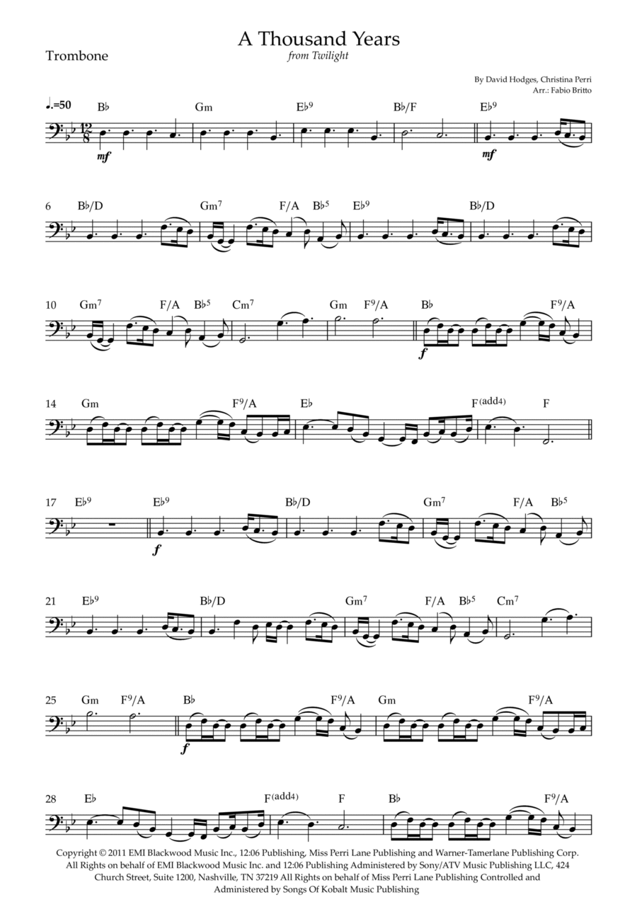 A Thousand Years A Thousand Years Trombone Solo scores gallery preview page 1