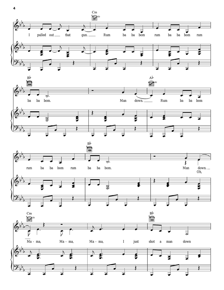 Man Down Piano, Vocal, Guitar scores gallery preview page 4