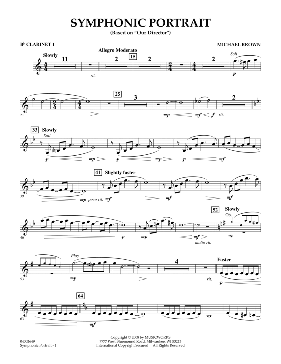 Symphonic Portrait (based on Our Director) - Bb Clarinet 1 B-Flat Clarinet scores gallery preview page 1