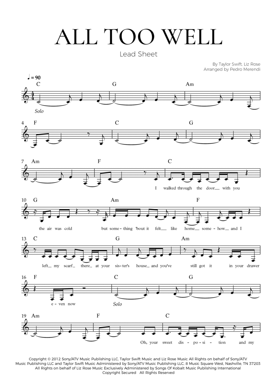 All Too Well Piano scores gallery preview page 1