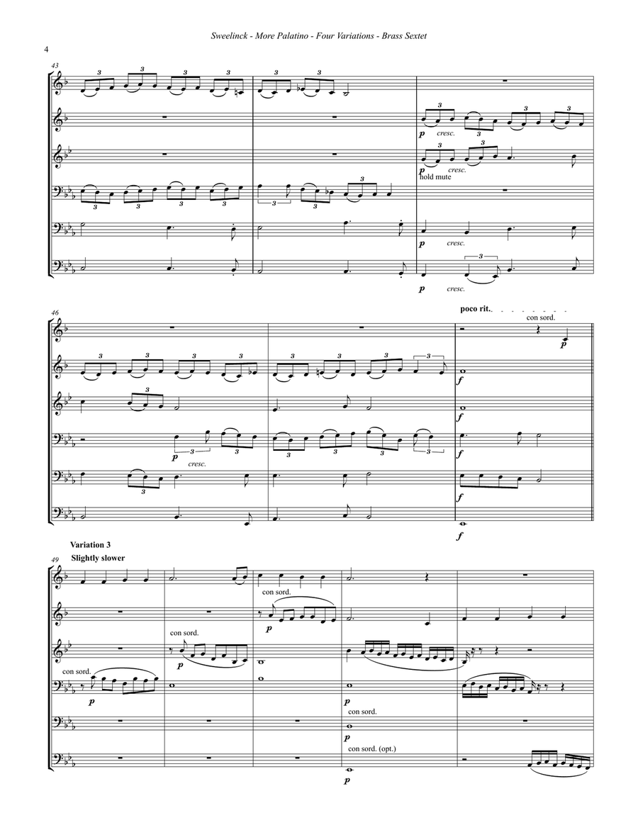 Sweelinck - More Palatino, Four Variations for Brass Sextet Brass Ensemble scores gallery preview page 4