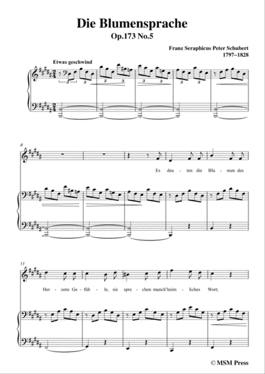 Schubert-Die Blumensprache,in B Major,Op.173 No.5,for Voice and Piano Voice Solo scores gallery preview page 3
