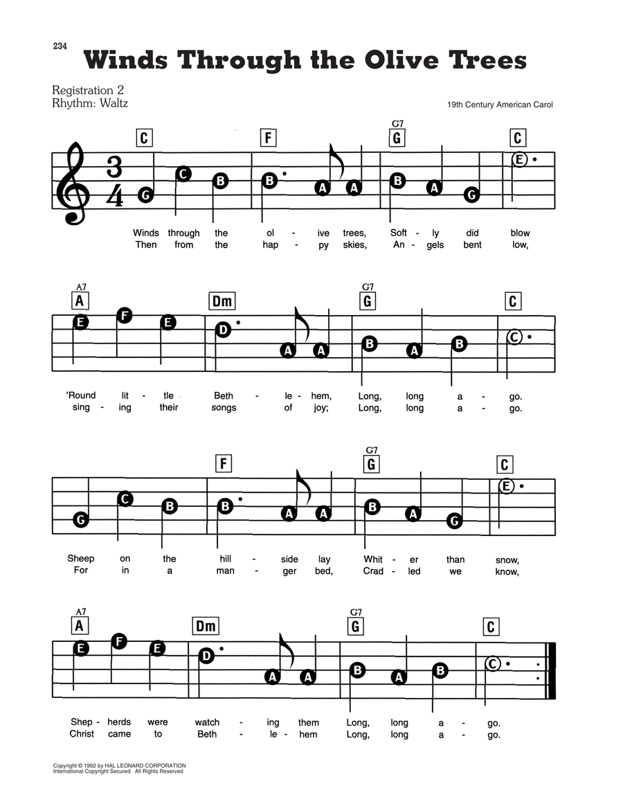 Winds Through The Olive Trees Electronic Keyboard scores gallery preview page 1