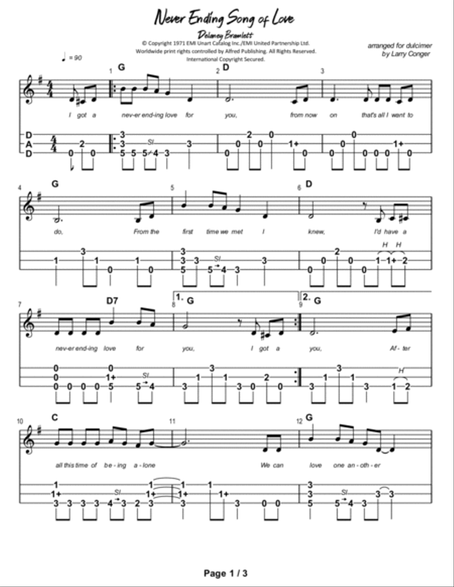 Never Ending Song Of Love Dulcimer scores gallery preview page 2