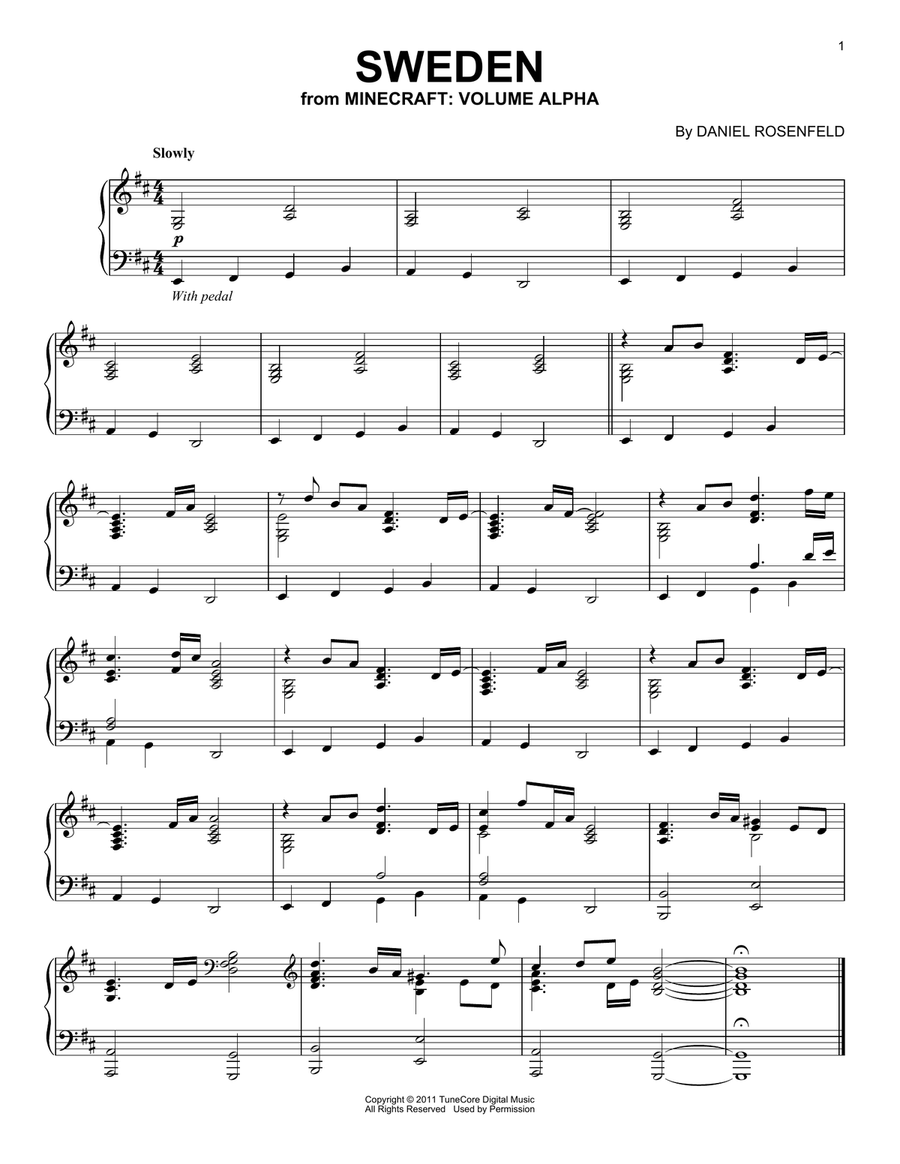 Sweden (from Minecraft) Piano Solo scores gallery preview page 1