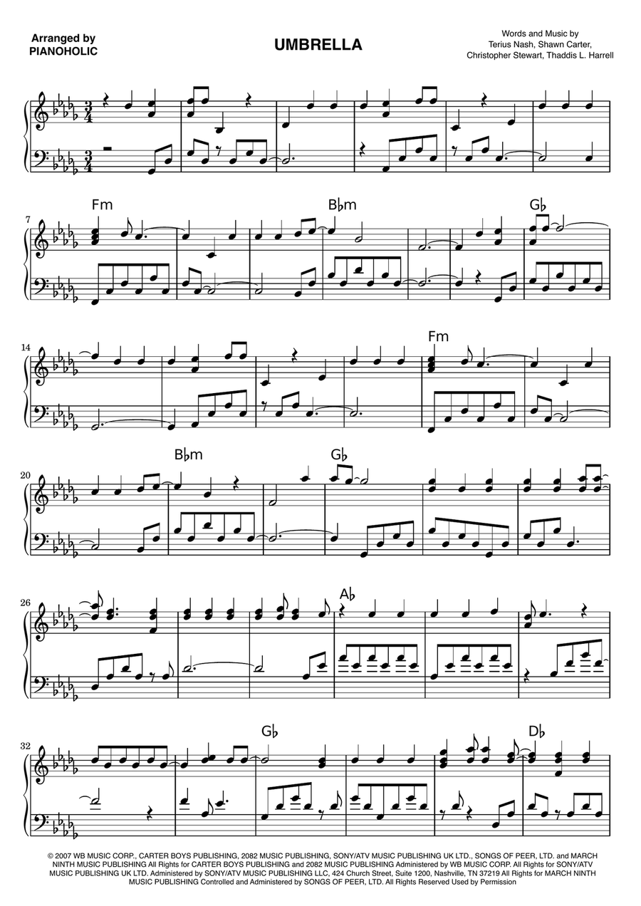 Umbrella Piano Solo scores gallery preview page 1