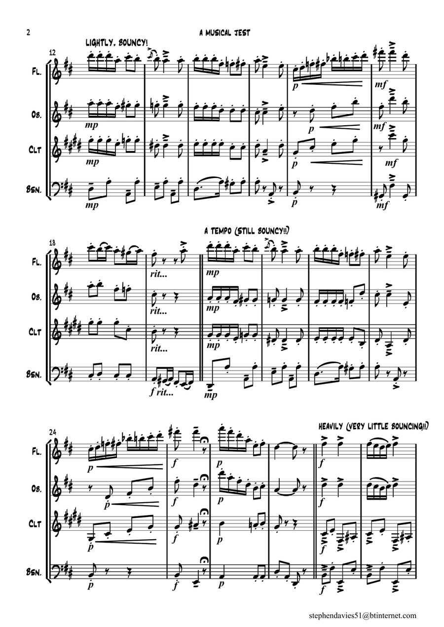 'A Musical Jest' By Alfredo D'ambrosio,Wind Quartet, a bit of fun for 4 players! Woodwind Quartet scores gallery preview page 2