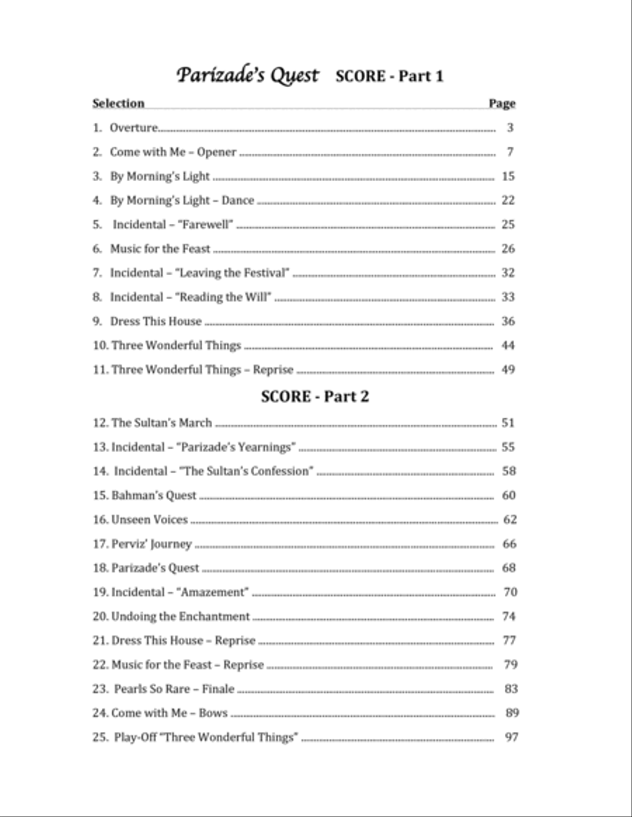 Parizade's Quest - Score Part 1