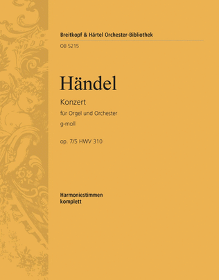 Book cover for Organ Concerto (No. 11) in G minor Op. 7/5 HWV 310
