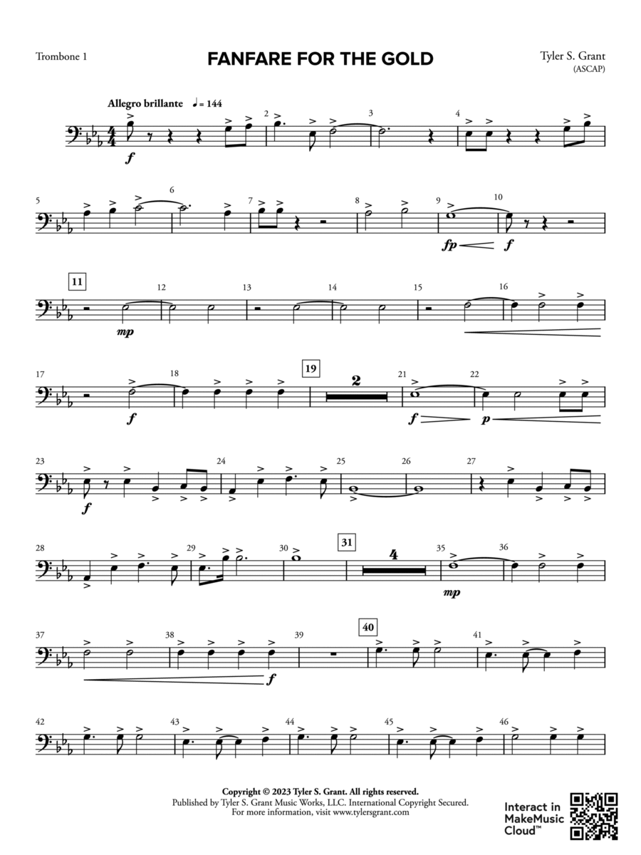 Fanfare for the Gold: 1st Trombone Concert Band scores gallery preview page 1