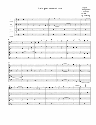 Belle, pour amour de vous (arrangement for 4 recorders)
