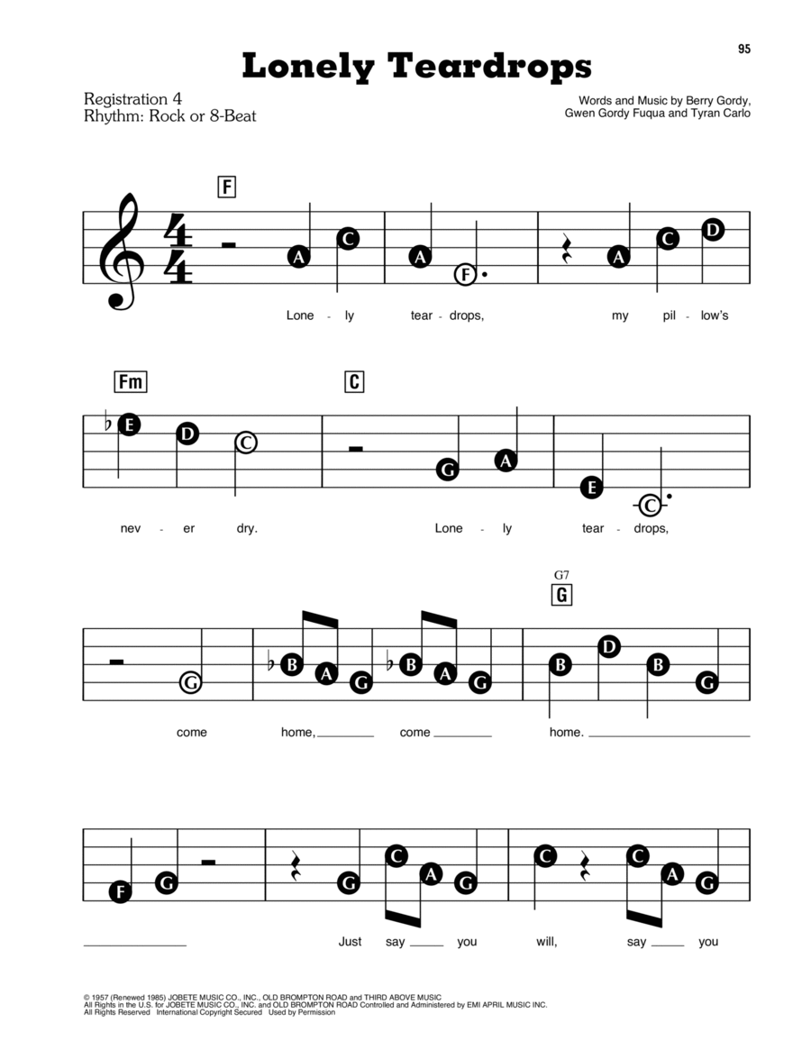 Lonely Teardrops Electronic Keyboard scores gallery preview page 1