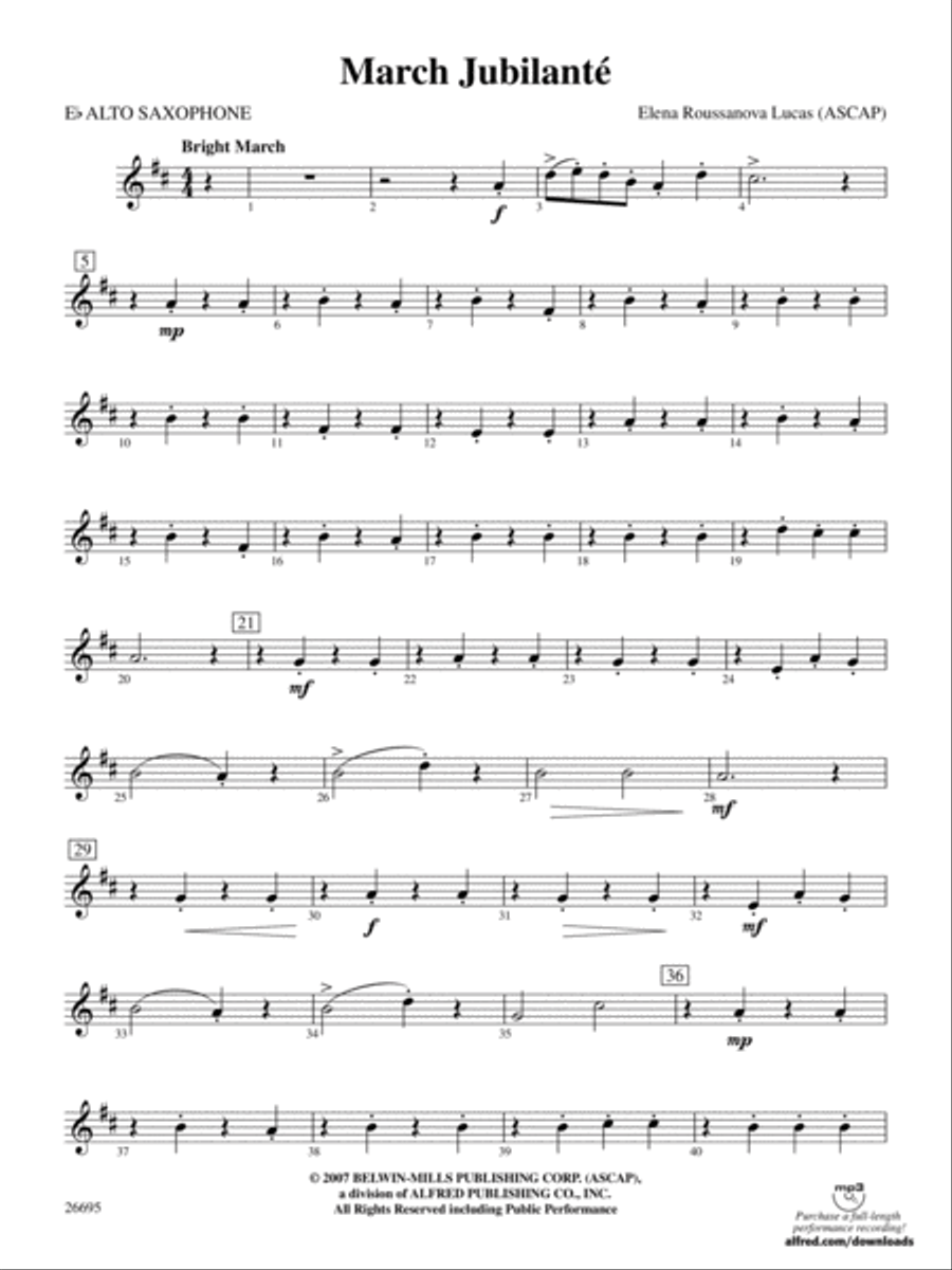 March Jubilante: E-flat Alto Saxophone Concert Band scores gallery preview page 1