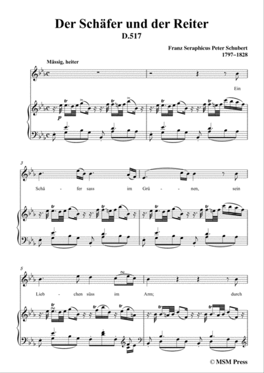 Schubert-Der Schäfer und der Reiter,in E flat Major,Op.13 No.1,for Voice and Piano Voice Solo scores gallery preview page 3