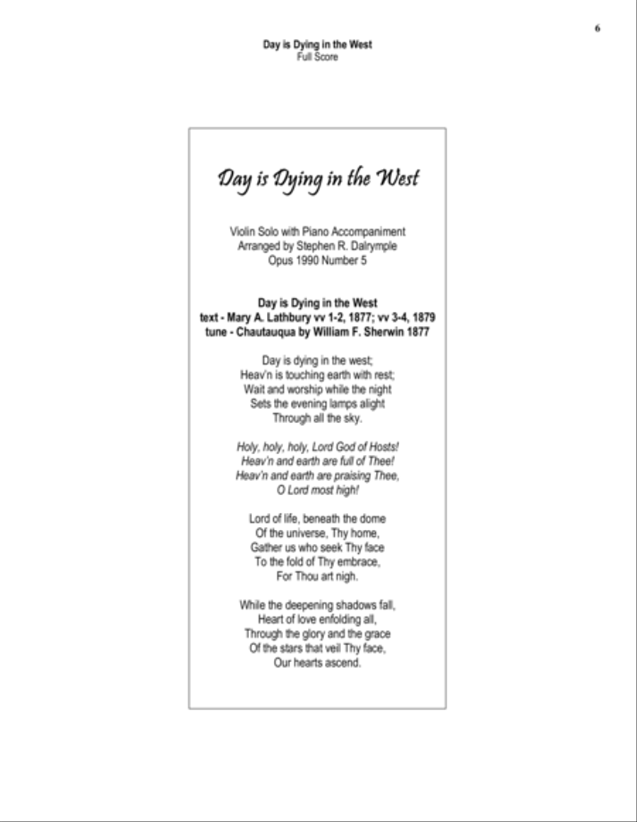 Day is Dying in the West - arranged for violin solo with piano by Stephen R Dalrymple Violin Solo scores gallery preview page 6