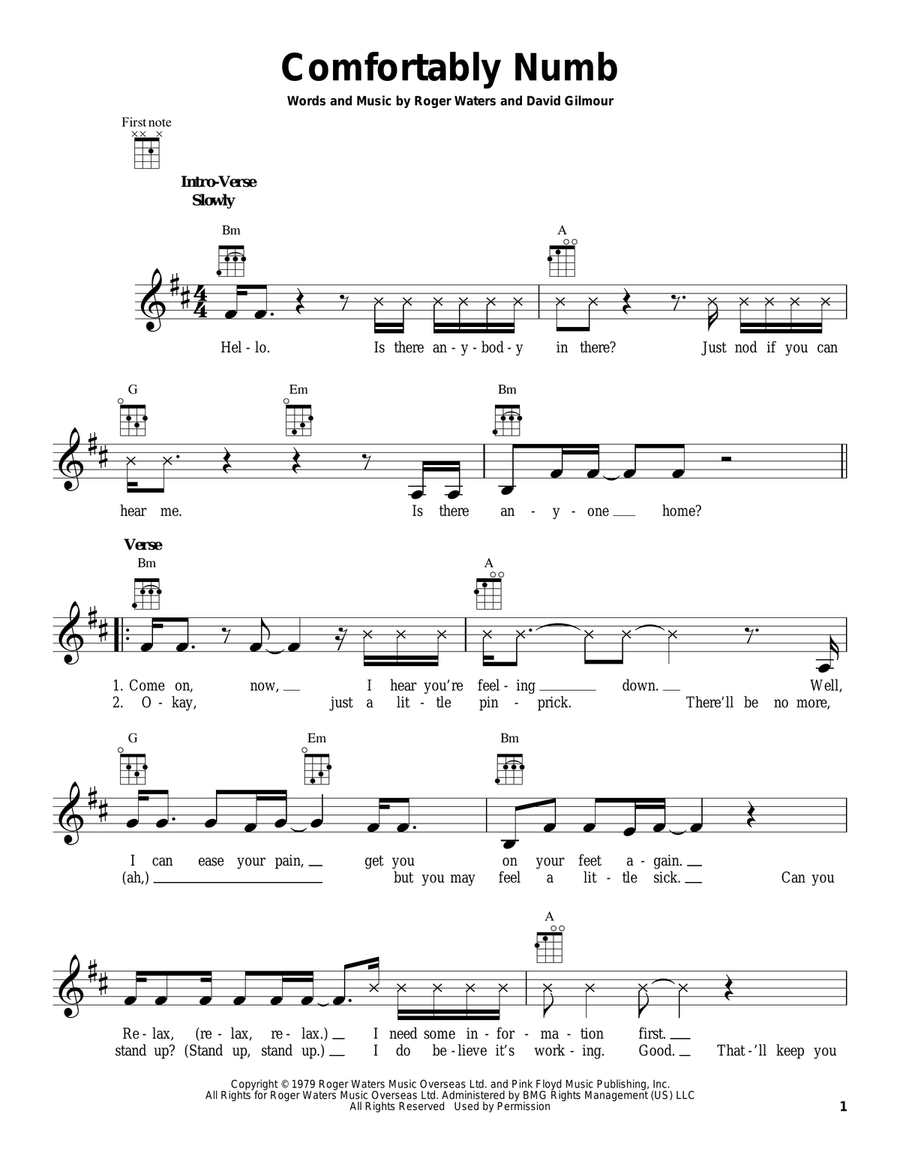 Comfortably Numb Comfortably Numb Ukulele scores gallery preview page 1