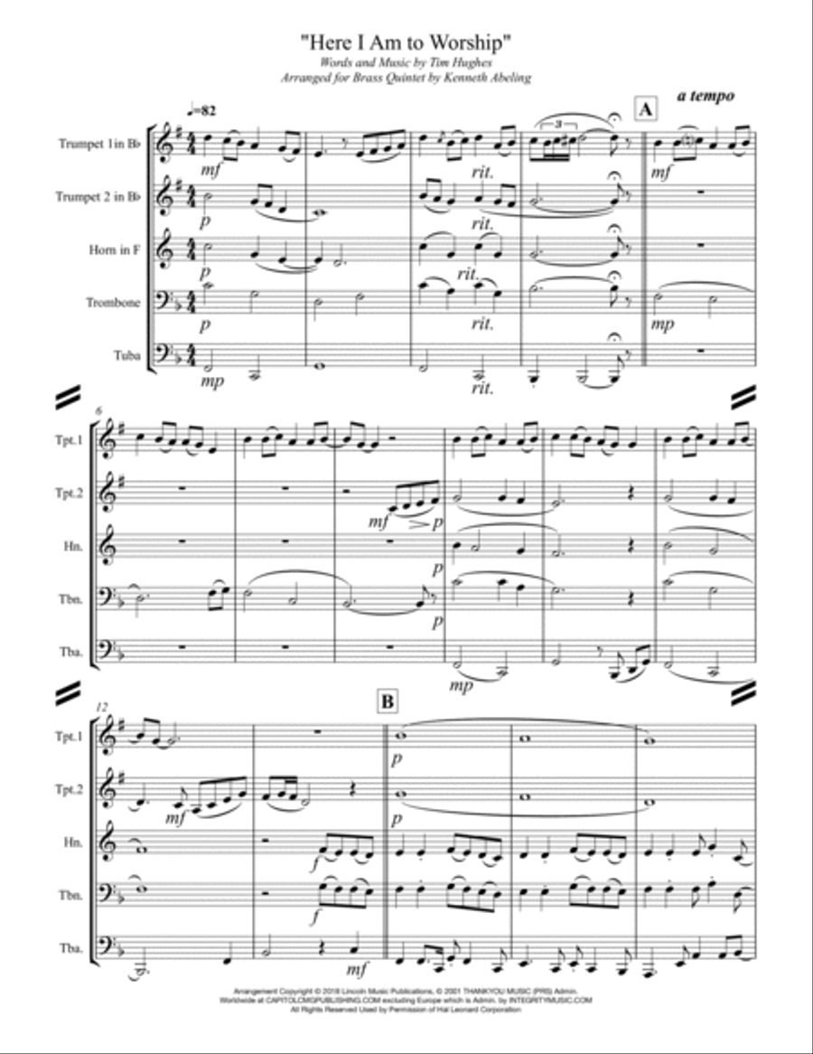 Here I Am To Worship Horn scores gallery preview page 2