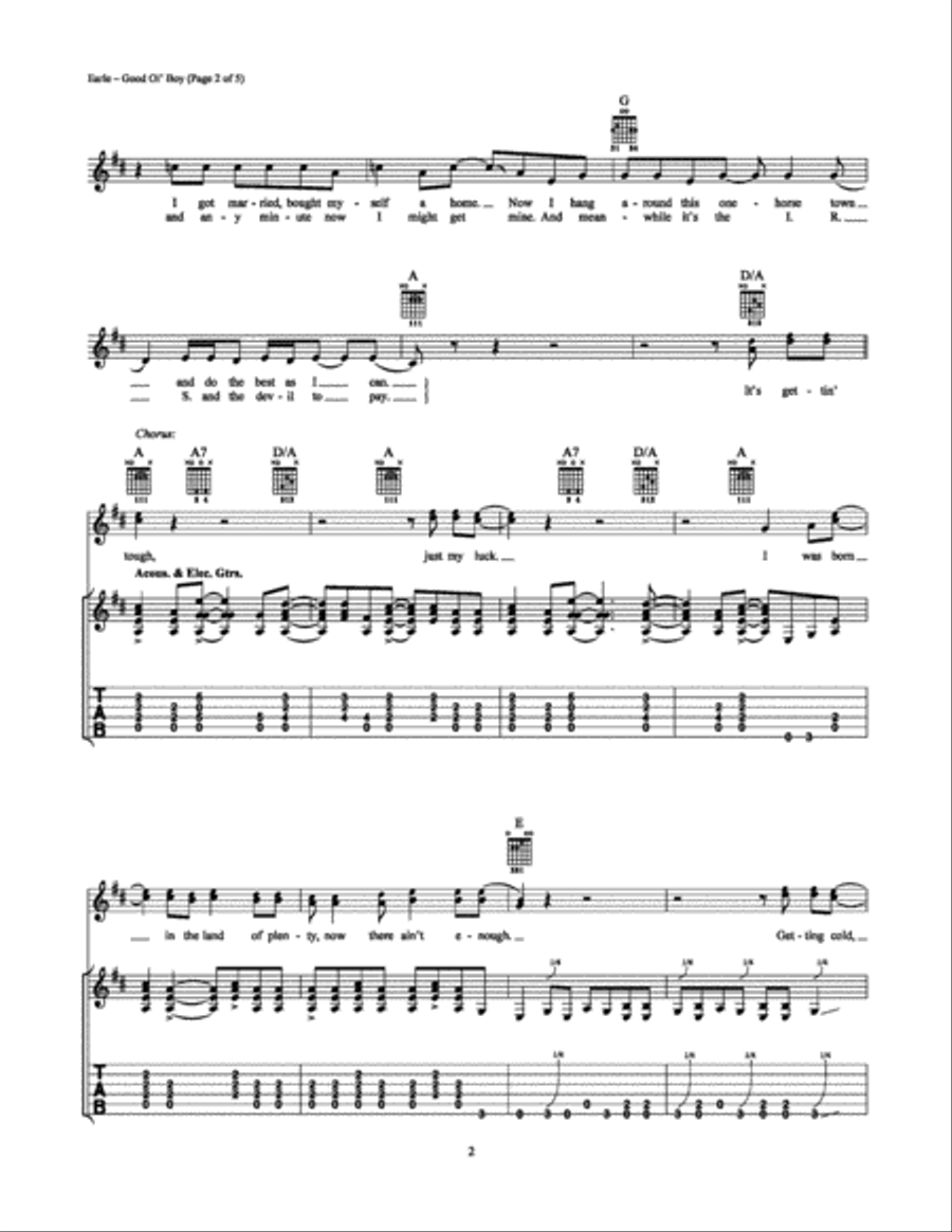 Good Ol' Boy (Gettin' Tough) Electric Guitar scores gallery preview page 2