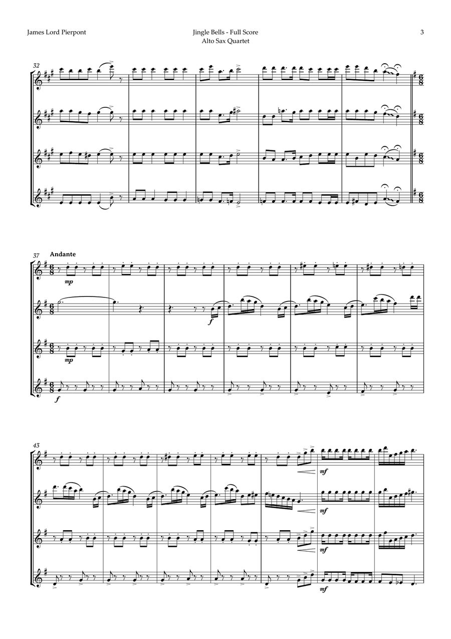 5 Christmas Songs for Alto Sax Quartet plus one Bonus Saxophone Quartet scores gallery preview page 4