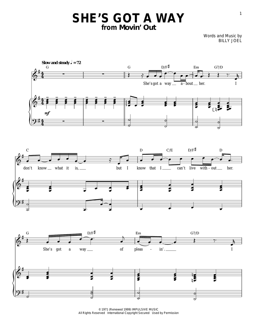 She's Got A Way Piano, Vocal scores gallery preview page 1