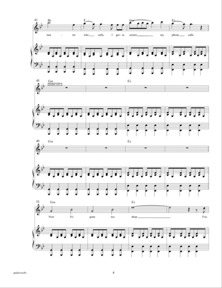 Spiderwebs Piano, Vocal, Guitar scores gallery preview page 6
