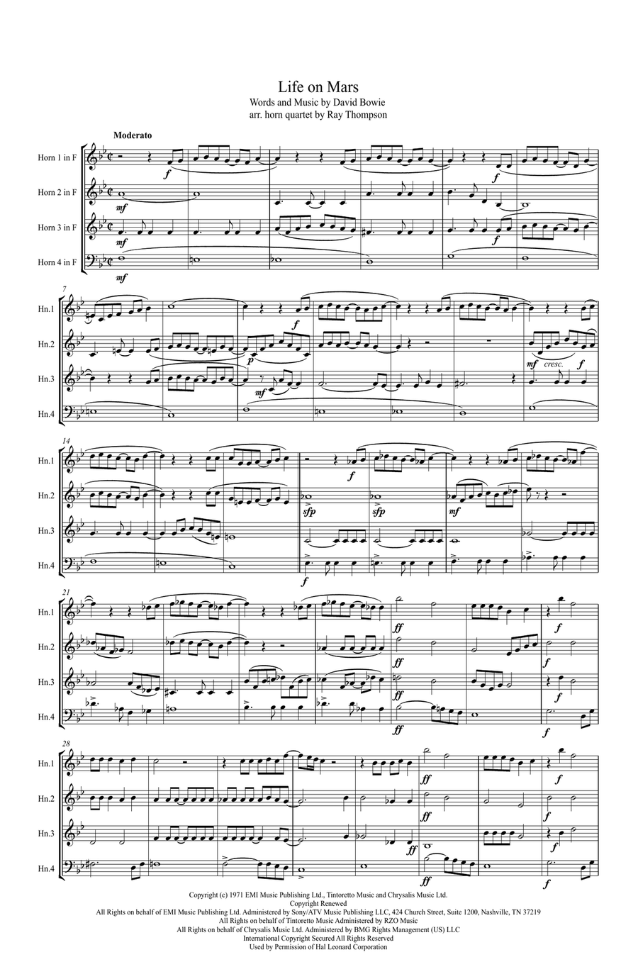 Life On Mars Brass Ensemble scores gallery preview page 1