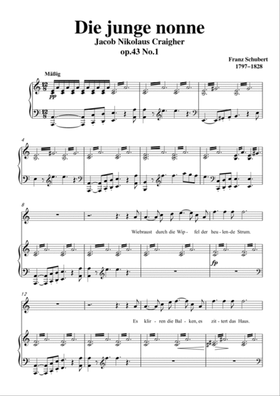 Schubert-Die junge nonne in A minor,for Vocal and Piano Voice scores gallery preview page 2