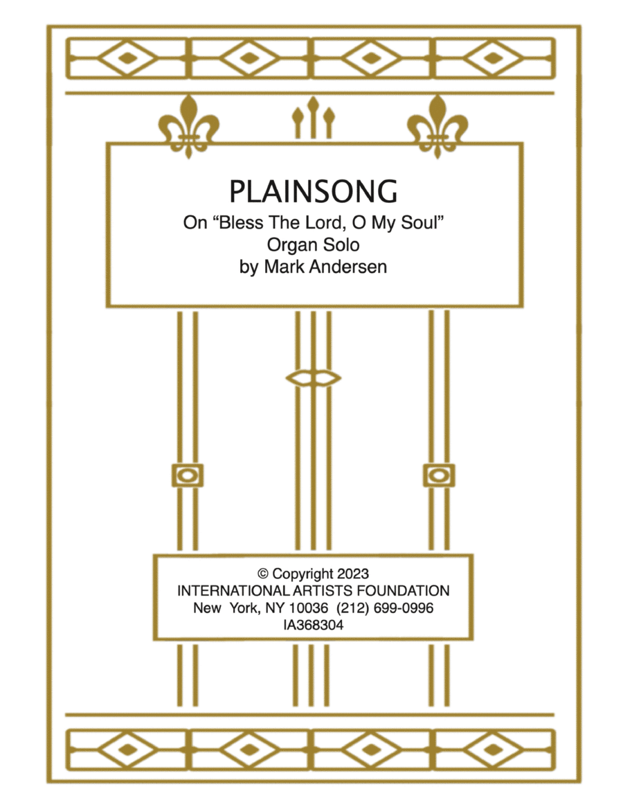 Plainsong on Bless The Lord, O My Soul for organ by Mark Andersen Organ Solo scores gallery preview page 1