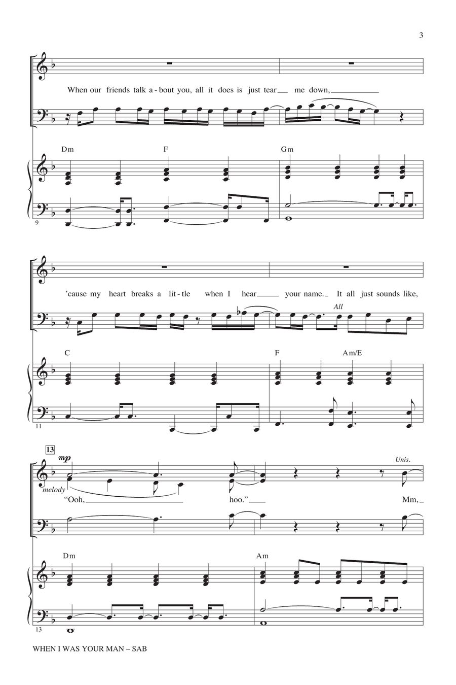 When I Was Your Man (arr. Mac Huff) 3-Part scores gallery preview page 2