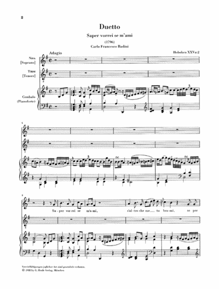 2 Duets for Soprano, Tenor and Piano Hob.XXVa:2 and 1
