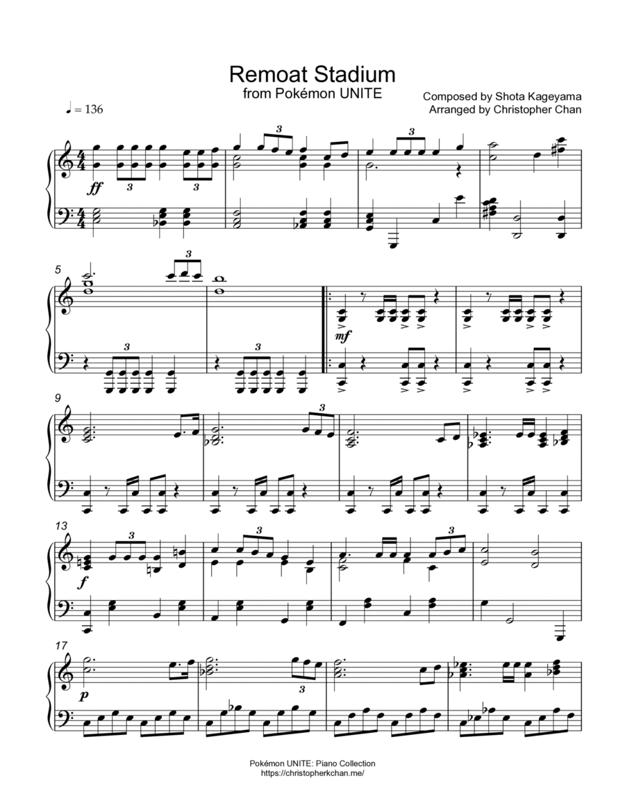 Remoat Stadium (from Pokémon UNITE) Piano Solo scores gallery preview page 1