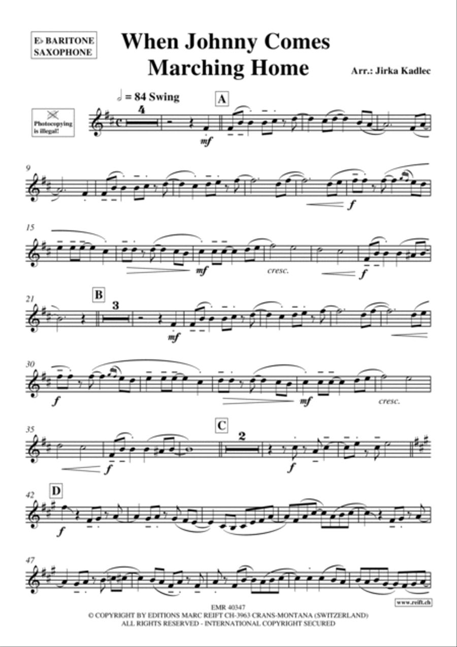 When Johnny Comes Marching Home Baritone Saxophone scores gallery preview page 2