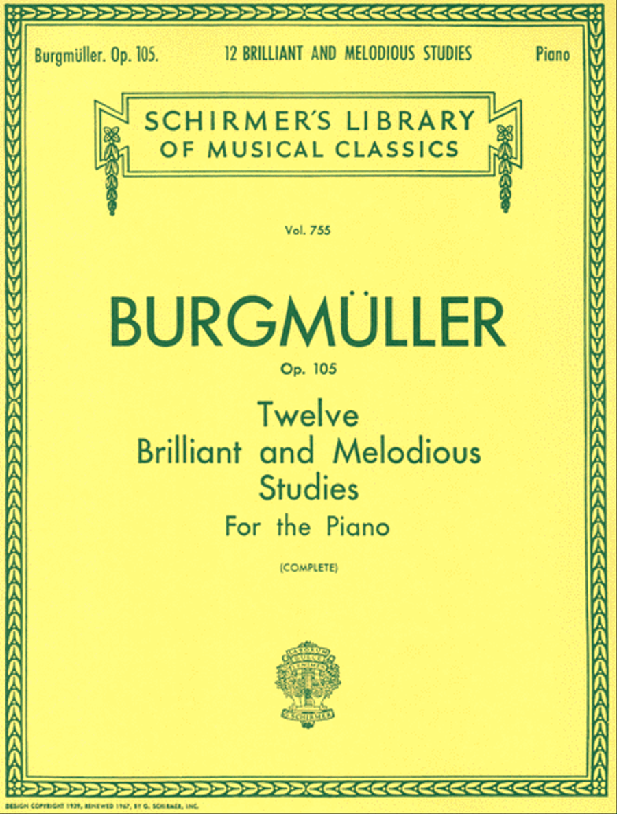 12 Brilliant and Melodious Studies, Op. 105 by Johann Friedrich Burgmuller Piano Method - Sheet Music