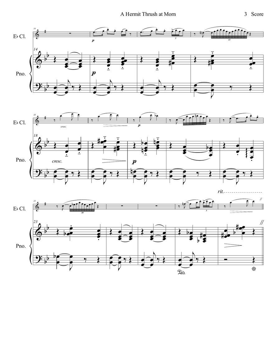 Amy Beach - Hermit Thrush at Morn set for E-Flat Clarinet and Piano E-Flat Clarinet scores gallery preview page 6