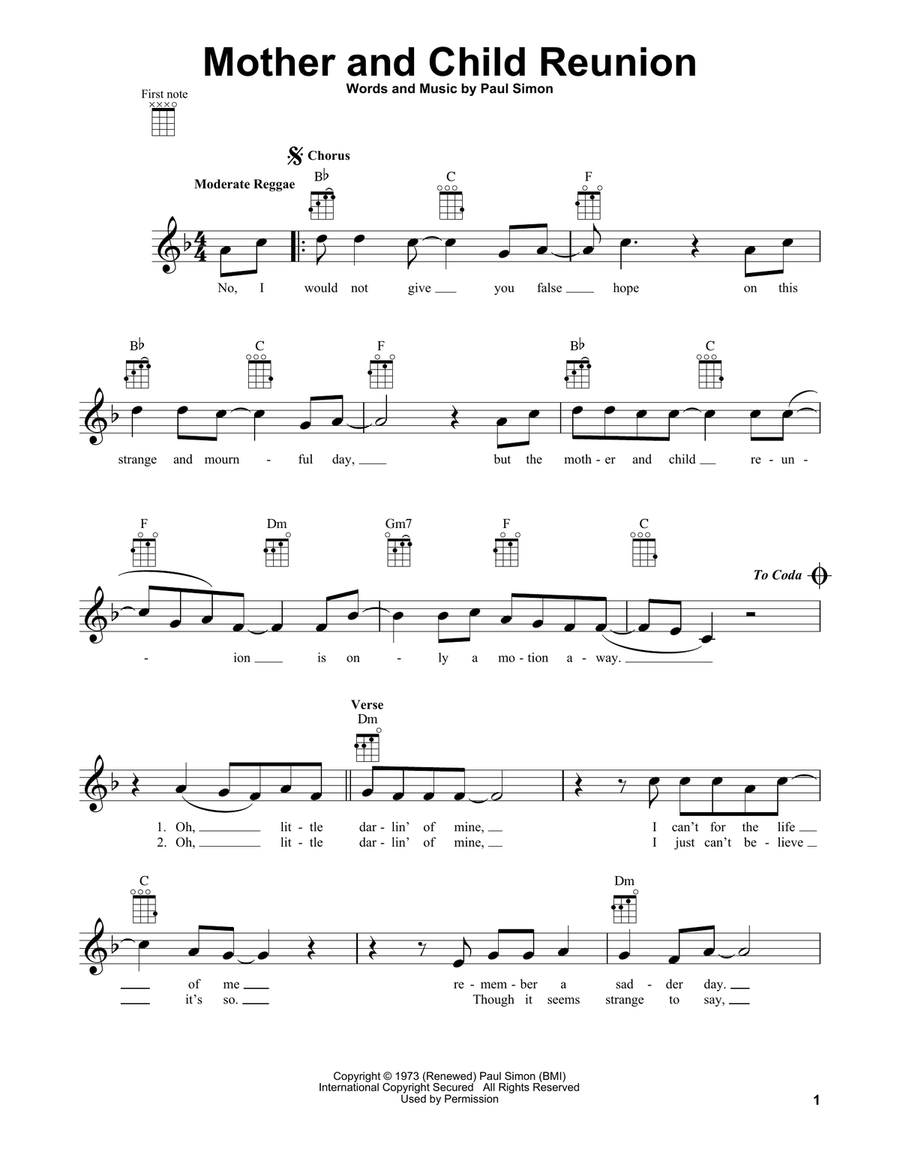 Mother And Child Reunion Ukulele scores gallery preview page 1