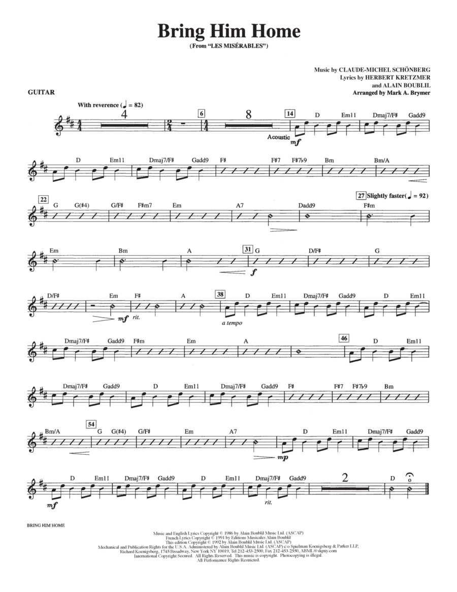 Bring Him Home (from Les Miserables) (arr. Mark Brymer) - Guitar